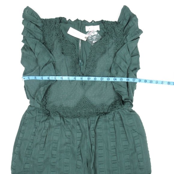 By Anthropologie Embroidered Flounce Jumpsuit Green Blue Sage XS - Picture 4 of 10